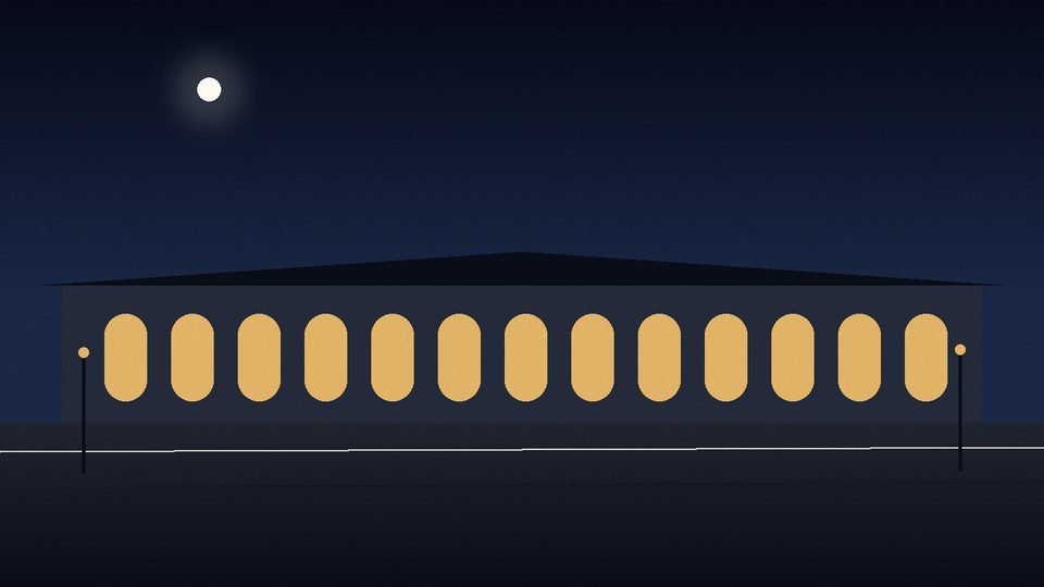 La tribuna del hipódromo de noche